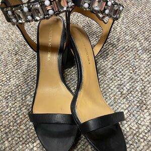 Badgley Mischka Black Bejeweled Strappy Heels
